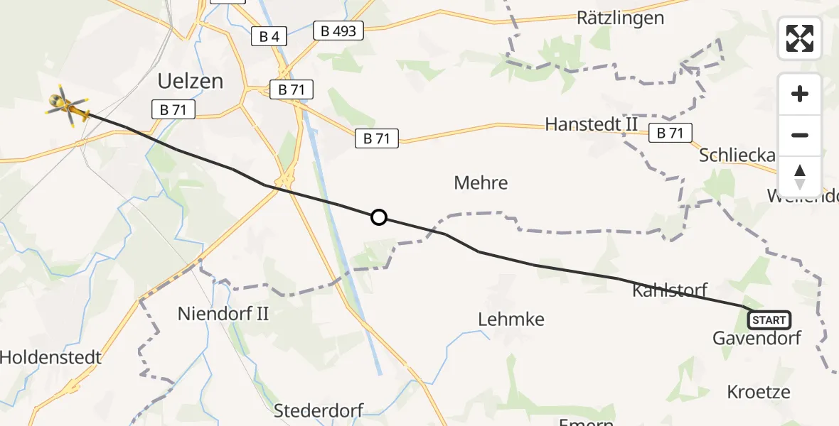 Flugroute Rettungshubschrauber Wrestedt - Uelzen, 27 Juni 2026, 09:41