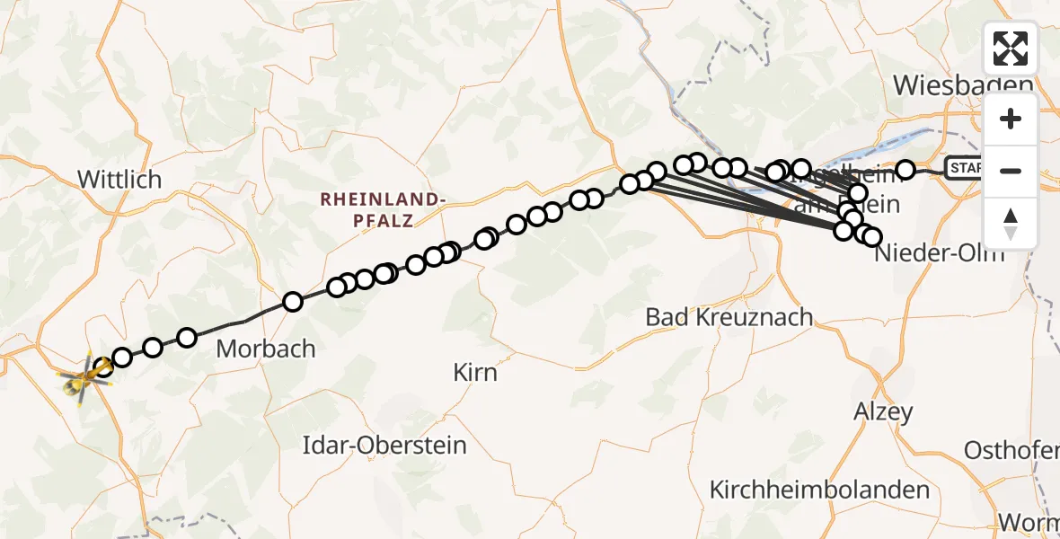 Flugroute Rettungshubschrauber Mainz - Mehring, 27 Juni 2026, 09:45