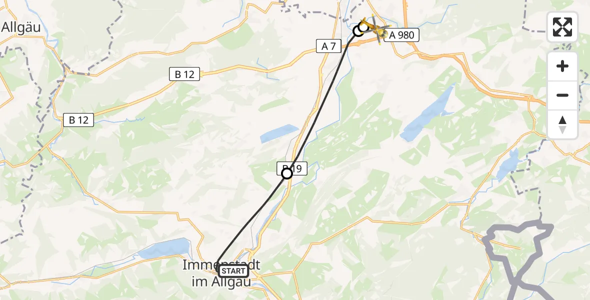 Flugroute Rettungshubschrauber Immenstadt i.Allgäu - Kempten-Durach Flugplatz, 27 Juni 2026, 09:45