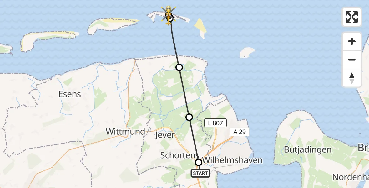 Flugroute Rettungshubschrauber Sande - Noordzee, 27 Juni 2026, 09:46