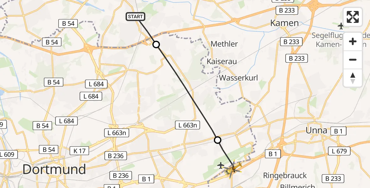 Flugroute Rettungshubschrauber Lünen - Dortmund Flughafen, 27 Juni 2026, 09:56