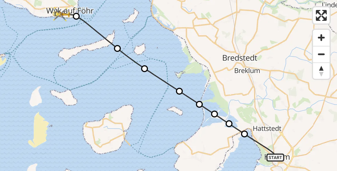 Flugroute Rettungshubschrauber Husum - Wyk auf Föhr, 27 Juni 2026, 10:01