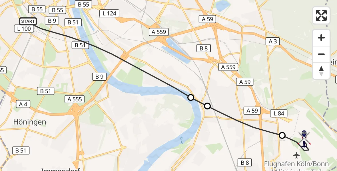 Flugroute Polizeihubschrauber Köln - Köln Bonn Flughafen, 27 Juni 2026, 10:02