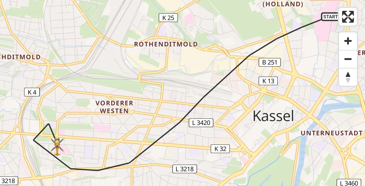 Flugroute Rettungshubschrauber Kassel - Kassel, 27 Juni 2026, 10:03