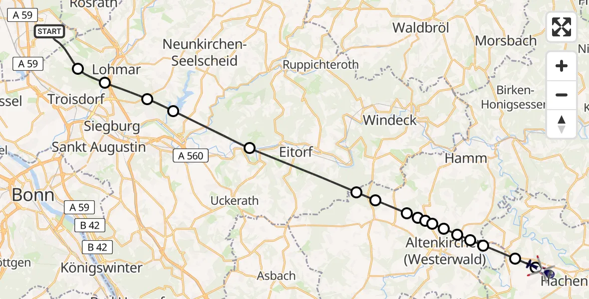 Flugroute Polizeihubschrauber Köln Bonn Flughafen - Hattert, 27 Juni 2026, 10:15