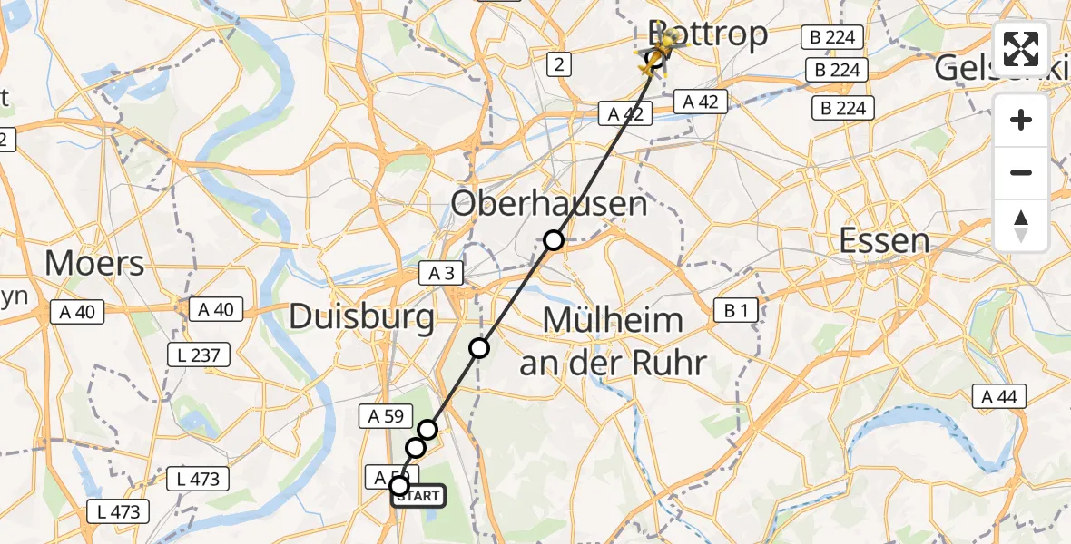 Flugroute Rettungshubschrauber Duisburg Air Rescue Hubschrauberlandeplatz (Christoph 9) - Bottrop, 27 Juni 2026, 10:21