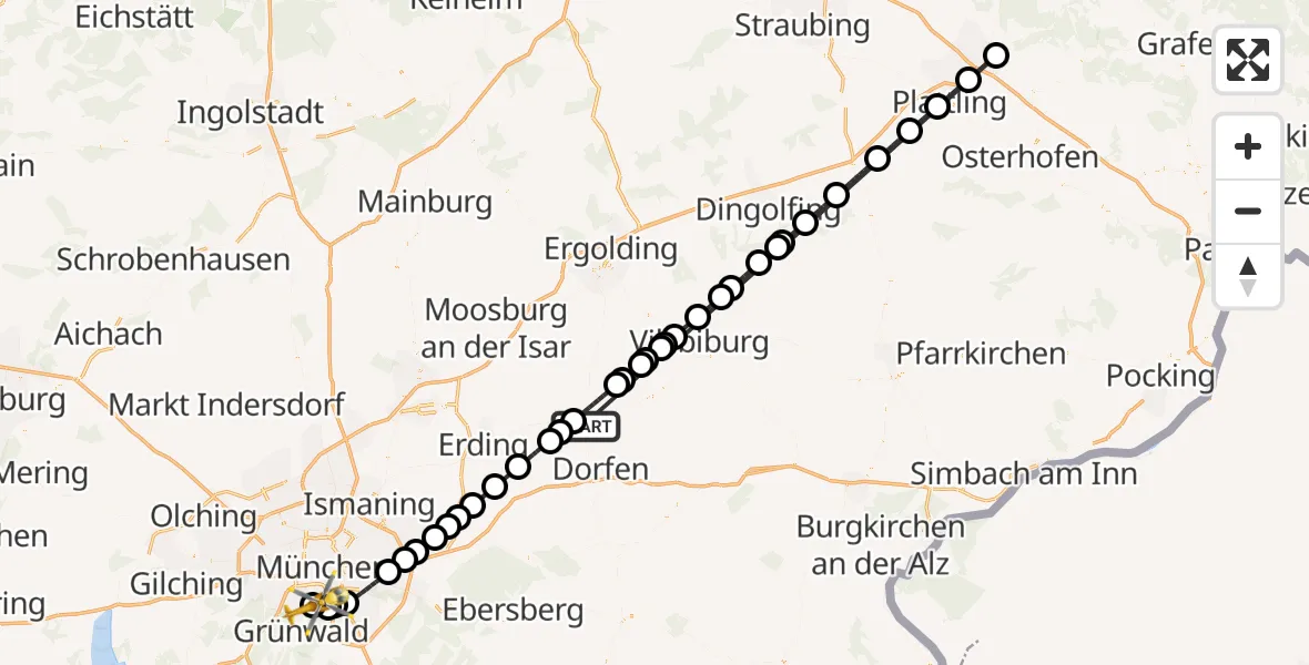 Flugroute Rettungshubschrauber Taufkirchen (Vils) - ADAC Air Rescue Center Hubschrauberlandeplatz (Christoph 1), 27 Juni 2026, 10:23