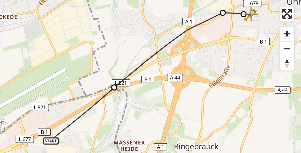 Flugroute Rettungshubschrauber Dortmund Flughafen - Christian Hospital Unna West, 27 Juni 2026, 10:25