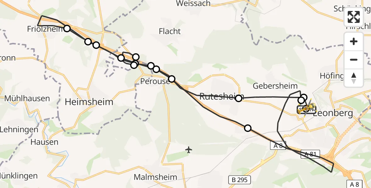 Flugroute Rettungshubschrauber Leonberg Hospital - Leonberg Hospital, 27 Juni 2026, 10:33