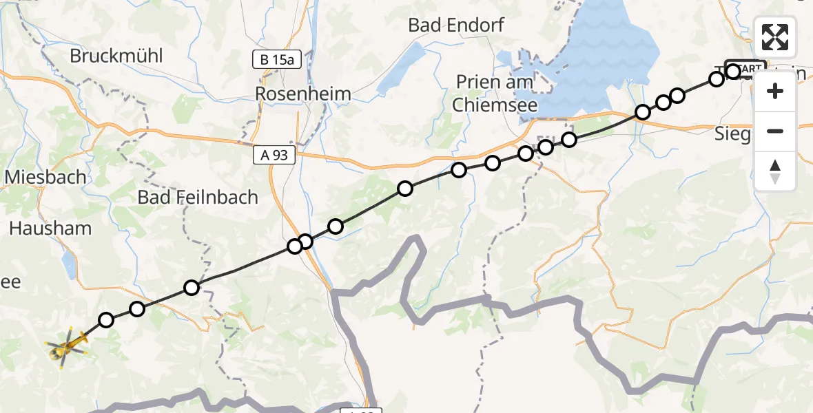 Flugroute Rettungshubschrauber Traunstein Hospital - Schliersee, 27 Juni 2026, 10:35