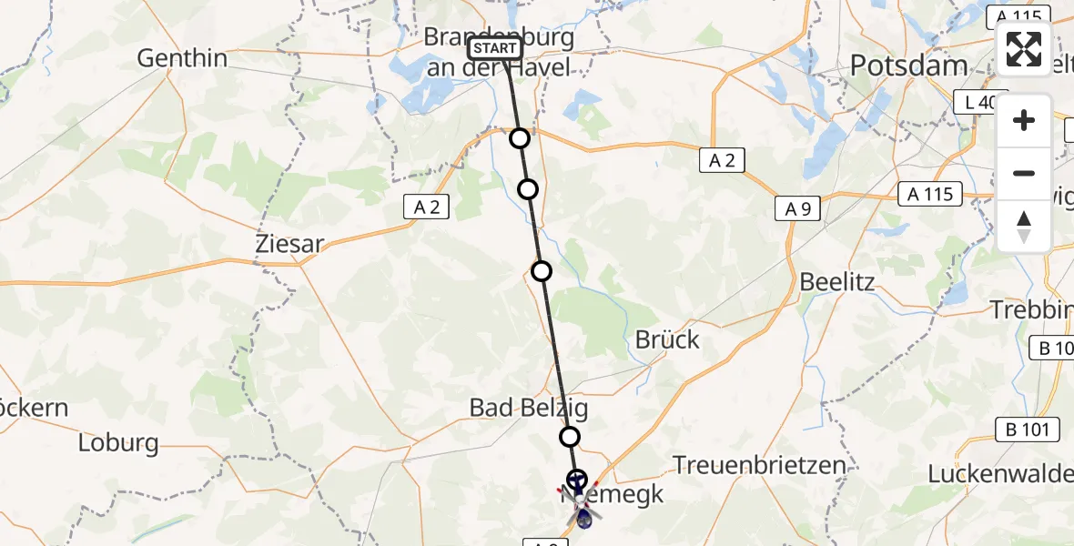 Flugroute Polizeihubschrauber Brandenburg an der Havel - Niemegk, 27 Juni 2026, 10:49