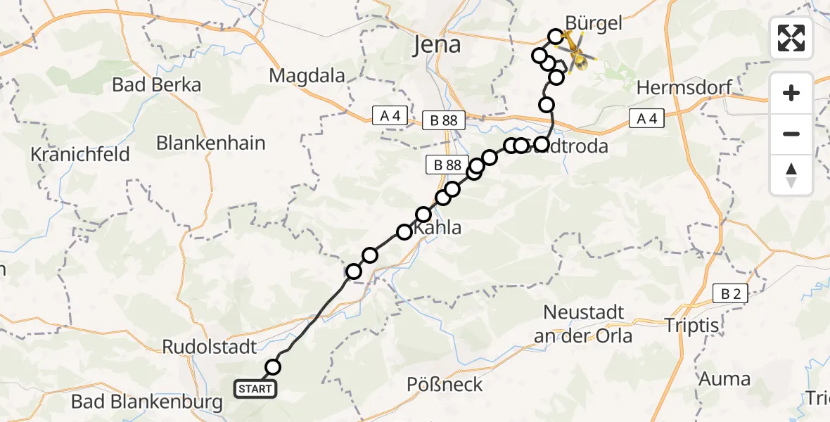 Flugroute Rettungshubschrauber Unterwellenborn - Schöngleina, 27 Juni 2026, 10:53