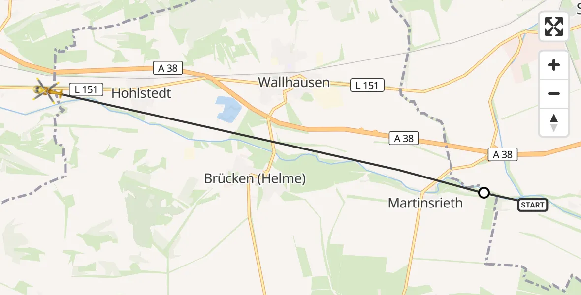 Flugroute Rettungshubschrauber Sangerhausen - Südharz, 27 Juni 2026, 10:56