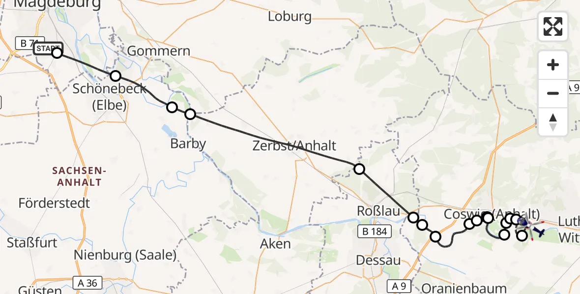 Flugroute Polizeihubschrauber Magdeburg City Flugplatz - Wittenberg, 27 Juni 2026, 11:01