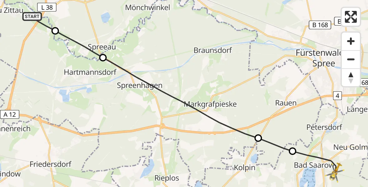 Flugroute Rettungshubschrauber Gosen-Neu Zittau - Bad Saarow, 27 Juni 2026, 11:06