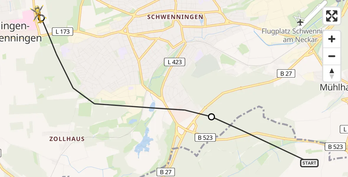 Flugroute Ambulanzhubschrauber Bad Dürrheim - DRF Air Rescue Station Villingen-Schwenningen Hubschrauberlandeplatz (Christoph 11), 27 Juni 2026, 11:06