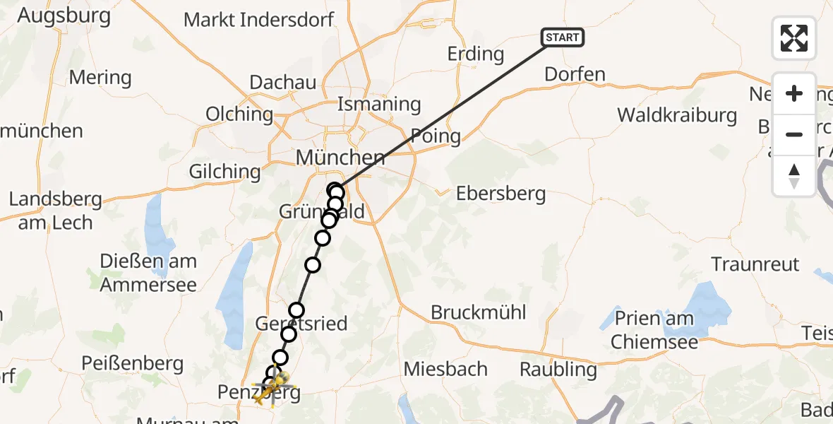 Flugroute Rettungshubschrauber Taufkirchen (Vils) - Penzberg, 27 Juni 2026, 11:20