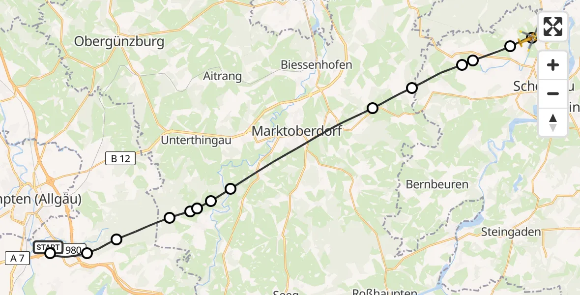 Flugroute Rettungshubschrauber Kempten-Durach Flugplatz - Hohenfurch, 27 Juni 2026, 11:23