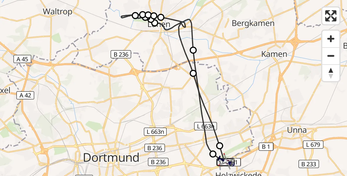Flugroute Polizeihubschrauber Dortmund Flughafen - Dortmund Flughafen, 27 Juni 2026, 11:45