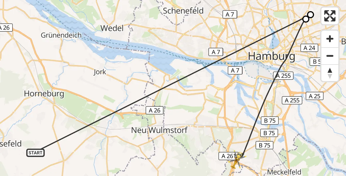 Flugroute Rettungshubschrauber Harsefeld - Hamburg, 27 Juni 2026, 11:46