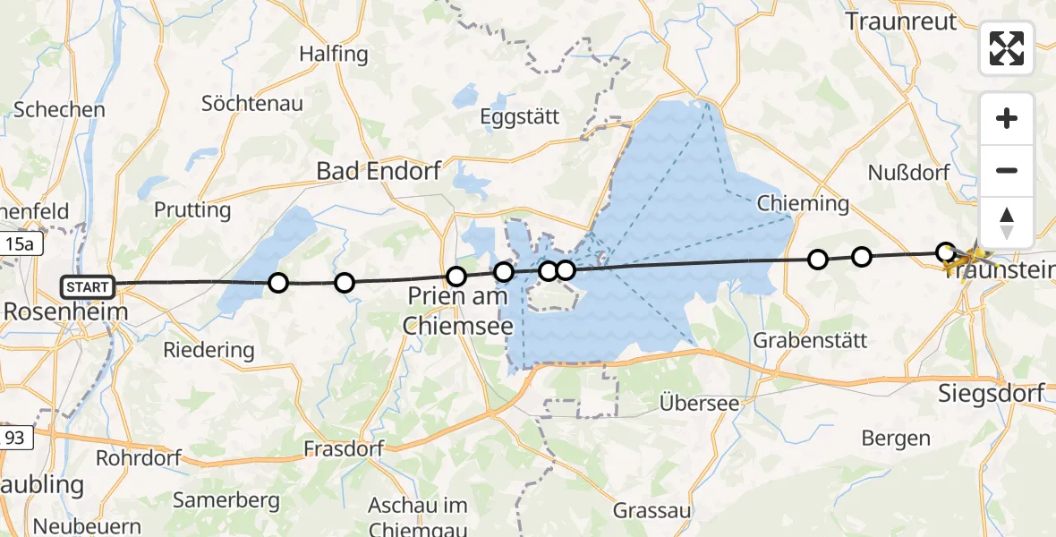 Flugroute Rettungshubschrauber Stephanskirchen - Traunstein Hospital, 27 Juni 2026, 11:52