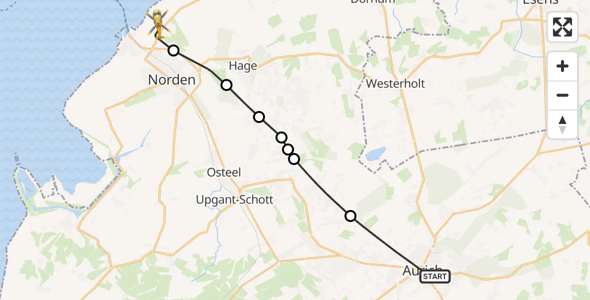 Flugroute Ambulanzhubschrauber Aurich - Norden-Norddeich Flughafen, 27 Juni 2026, 11:54