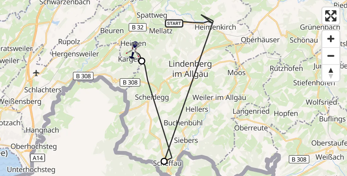 Flugroute Polizeihubschrauber Heimenkirch - Opfenbach, 27 Juni 2026, 11:54