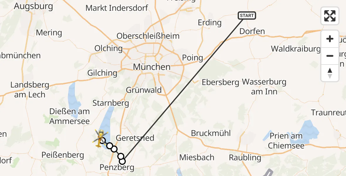Flugroute Rettungshubschrauber Taufkirchen (Vils) - Bernried am Starnberger See, 27 Juni 2026, 12:02