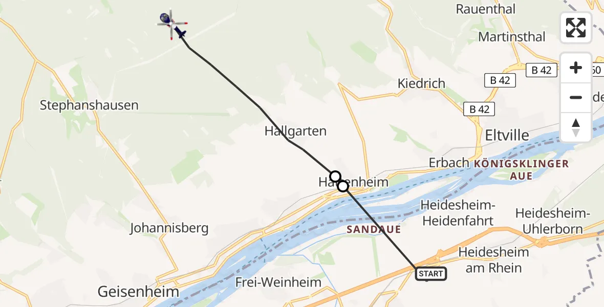 Flugroute Polizeihubschrauber Ingelheim am Rhein - Oestrich-Winkel, 27 Juni 2026, 12:07