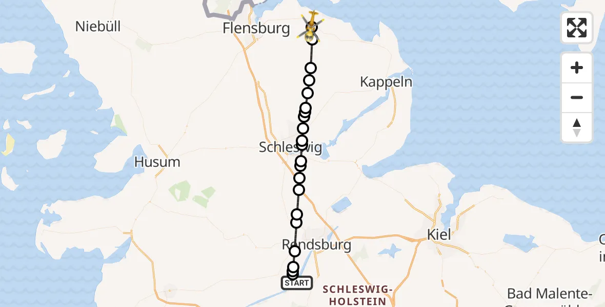 Flugroute Ambulanzhubschrauber Hörsten - Langballig, 27 Juni 2026, 12:13