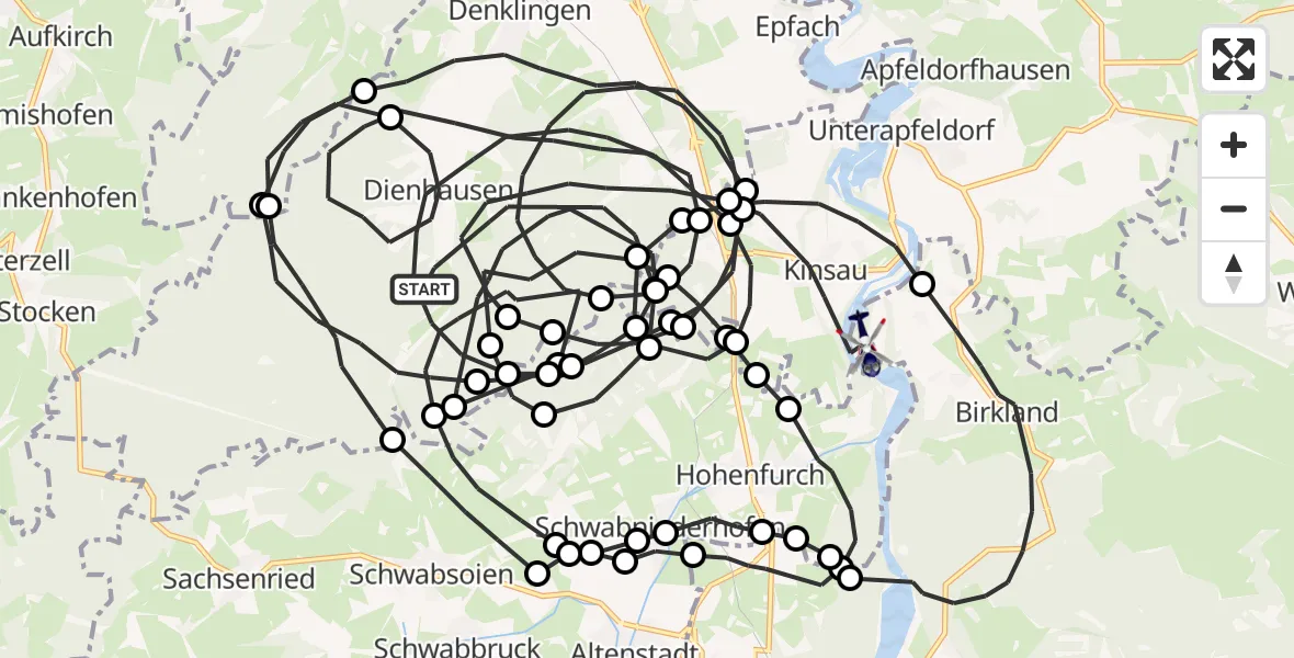 Flugroute Polizeihubschrauber Denklingen - Kinsau, 27 Juni 2026, 12:21