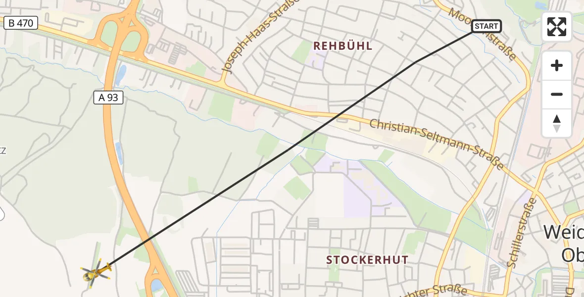 Flugroute Rettungshubschrauber Weiden i.d.OPf. - Weiden i.d.OPf., 27 Juni 2026, 12:29