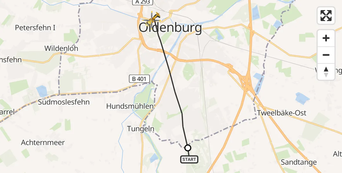 Flugroute Rettungshubschrauber Hatten - Oldenburg (Oldb), 27 Juni 2026, 12:29