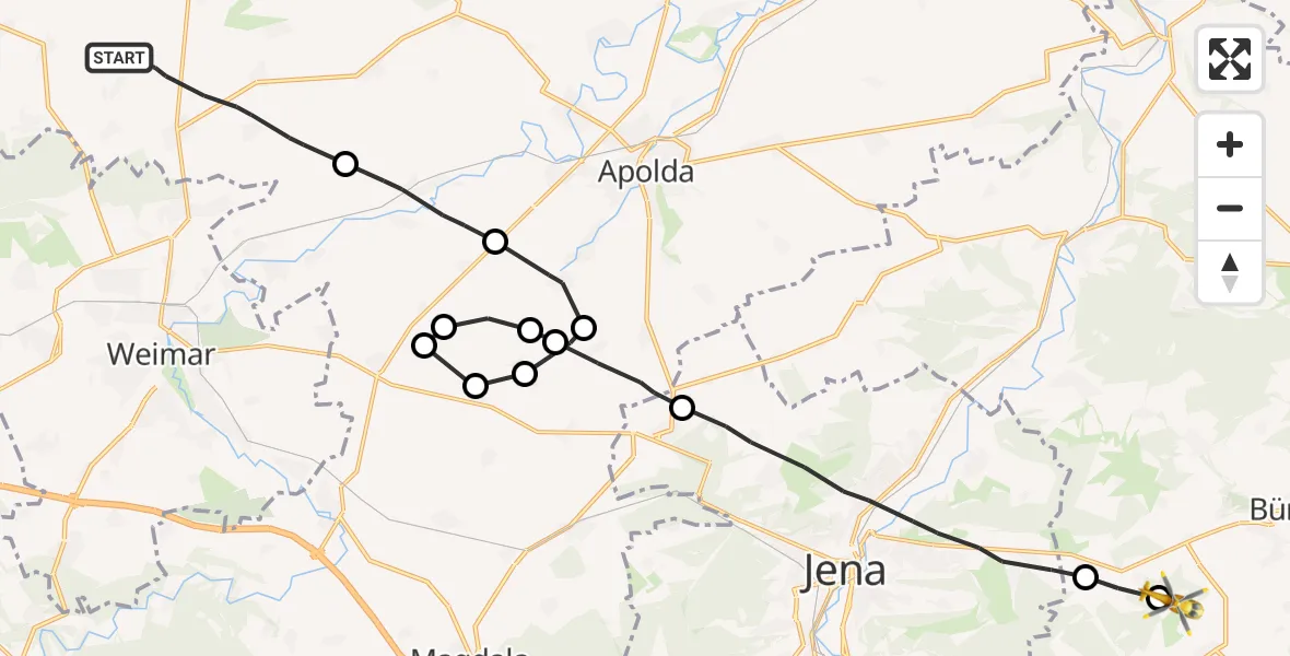Flugroute Rettungshubschrauber Am Ettersberg - Bürgel, 27 Juni 2026, 12:34