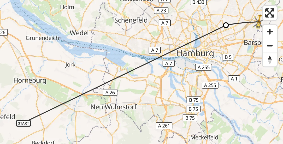 Flugroute Rettungshubschrauber Harsefeld - Hamburg, 27 Juni 2026, 12:45