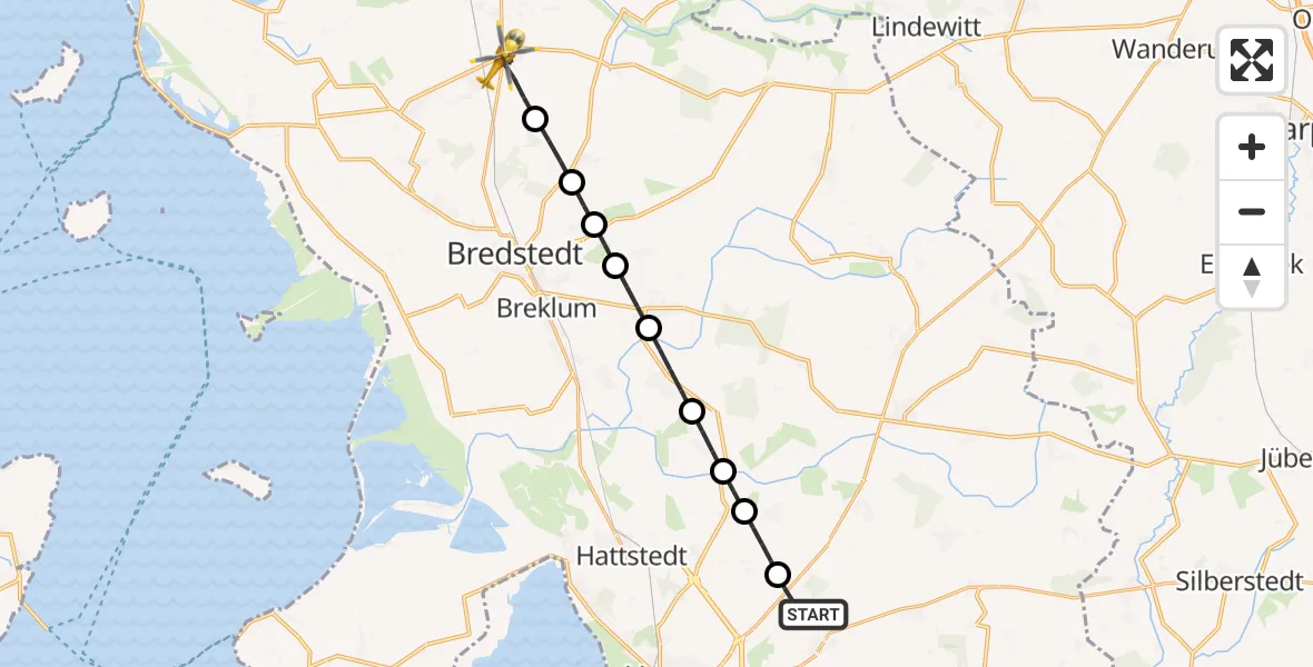 Flugroute Rettungshubschrauber Schwesing - Langenhorn, 27 Juni 2026, 12:52