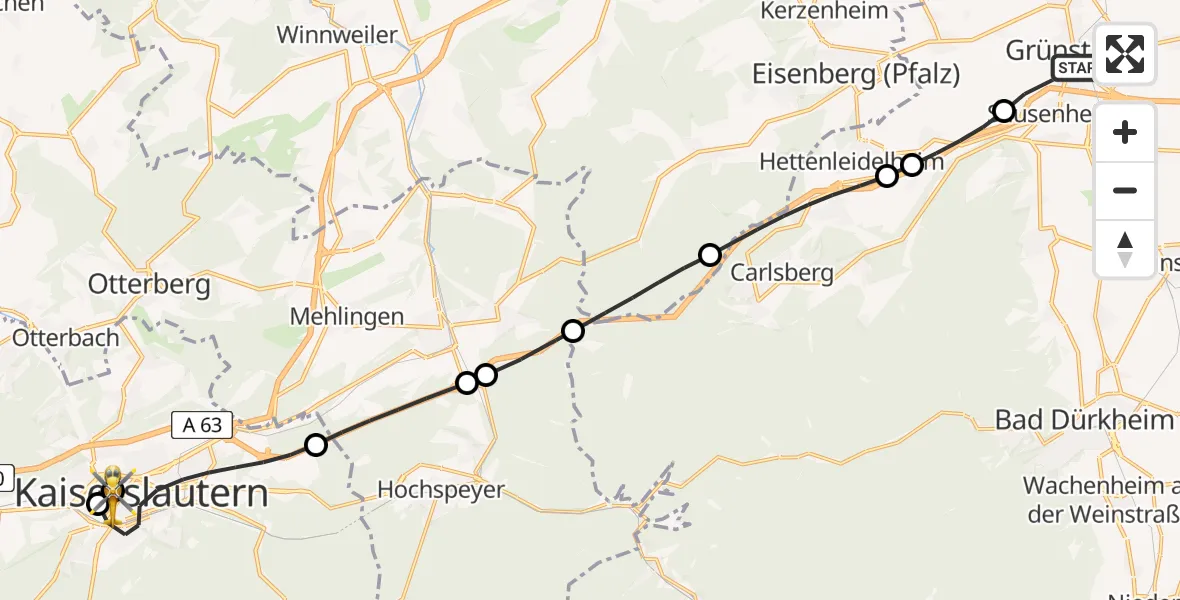 Flugroute Rettungshubschrauber Grünstadt - Westpfalz Hospital Kaiserslautern, 27 Juni 2026, 12:56