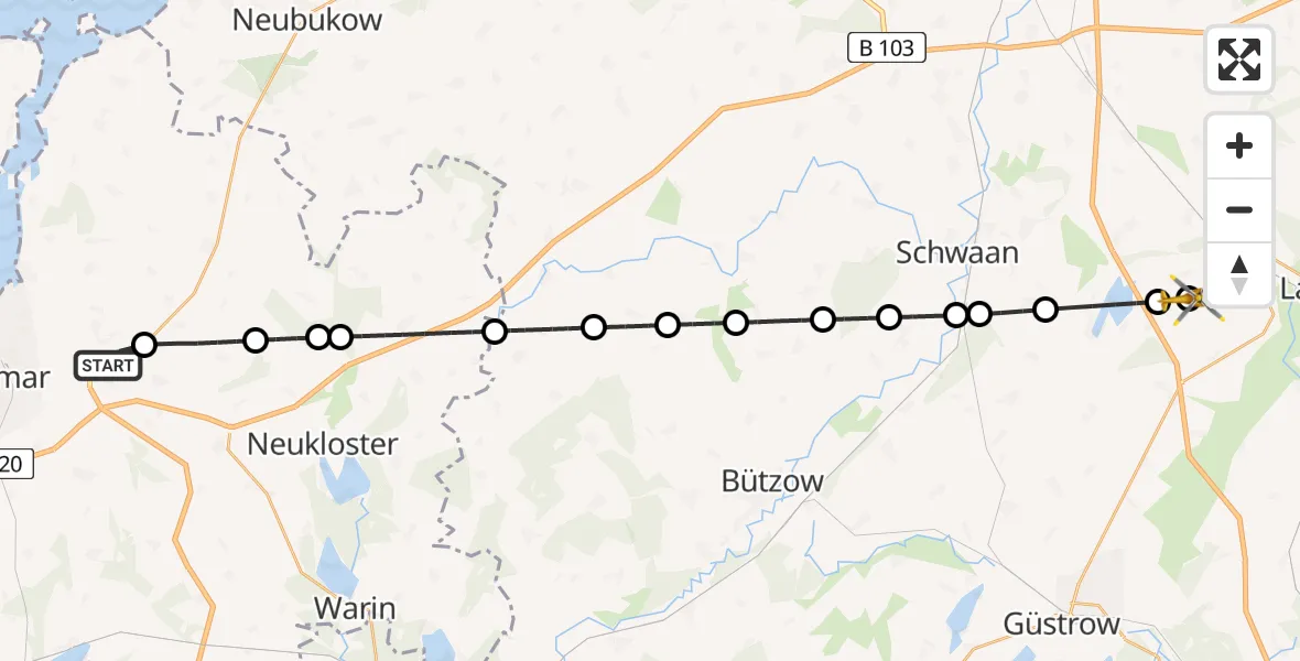 Flugroute Rettungshubschrauber Hornstorf - Flughafen Rostock-Laage, 27 Juni 2026, 13:06