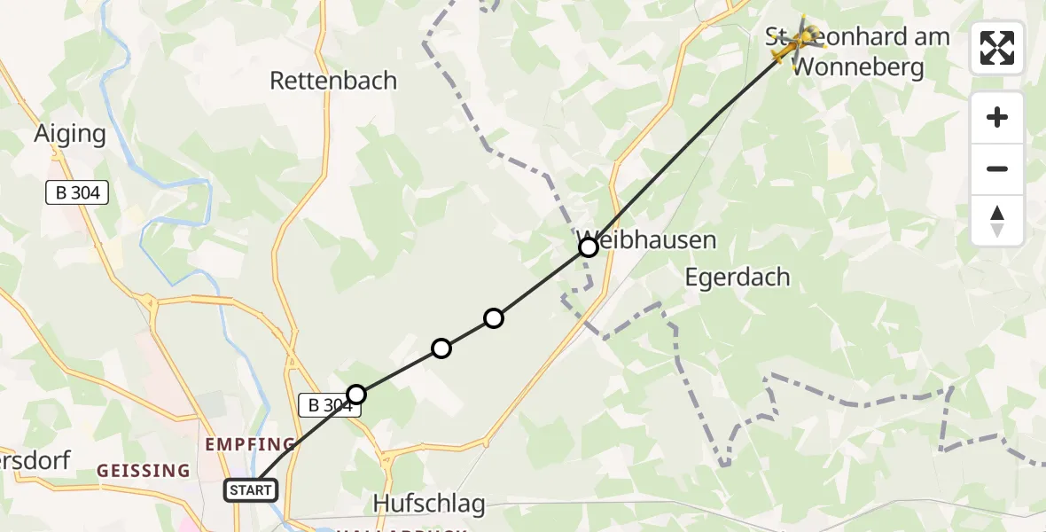 Flugroute Rettungshubschrauber Traunstein - Wonneberg, 27 Juni 2026, 13:06