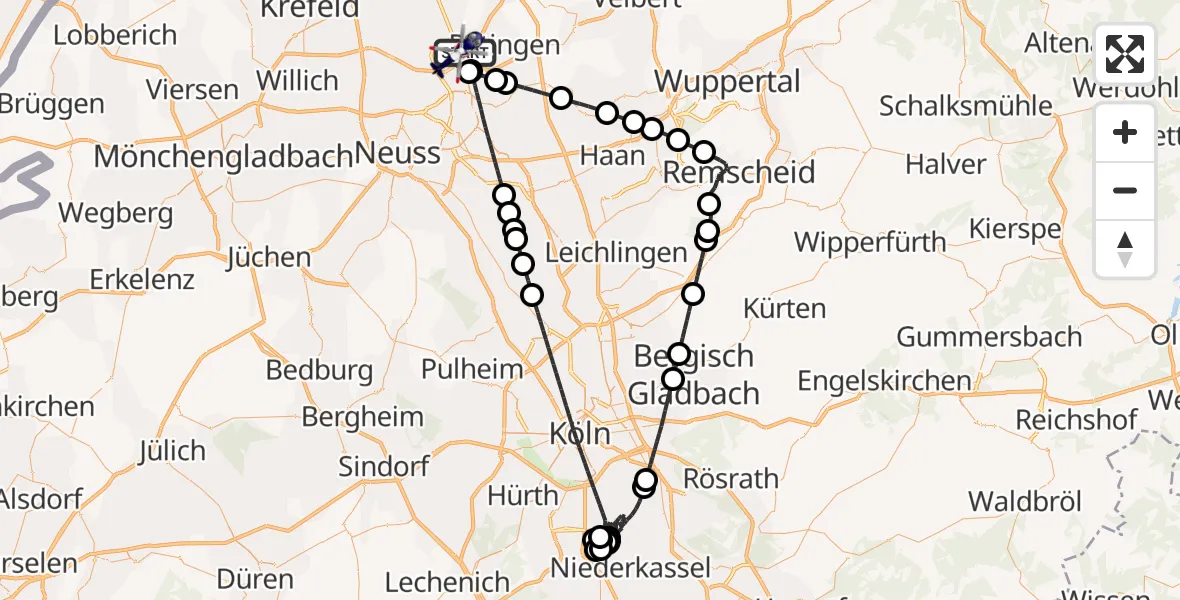 Flugroute Polizeihubschrauber Düsseldorf Flughafen - Düsseldorf Flughafen, 27 Juni 2026, 13:18