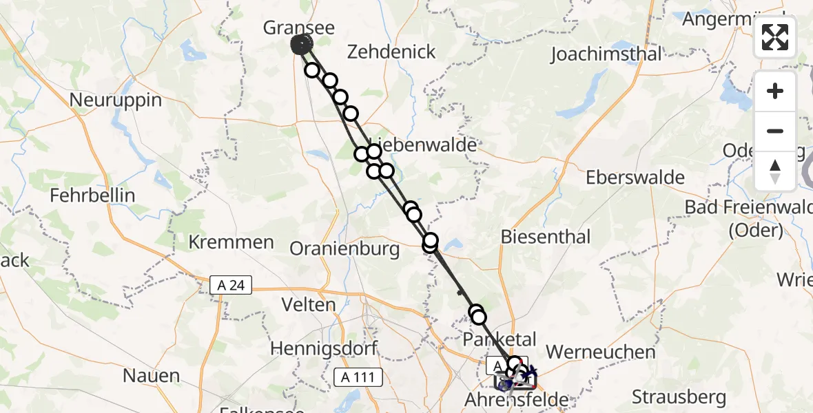 Flugroute Polizeihubschrauber Ahrensfelde Hubschrauberlandeplatz - Ahrensfelde Hubschrauberlandeplatz, 27 Juni 2026, 13:32