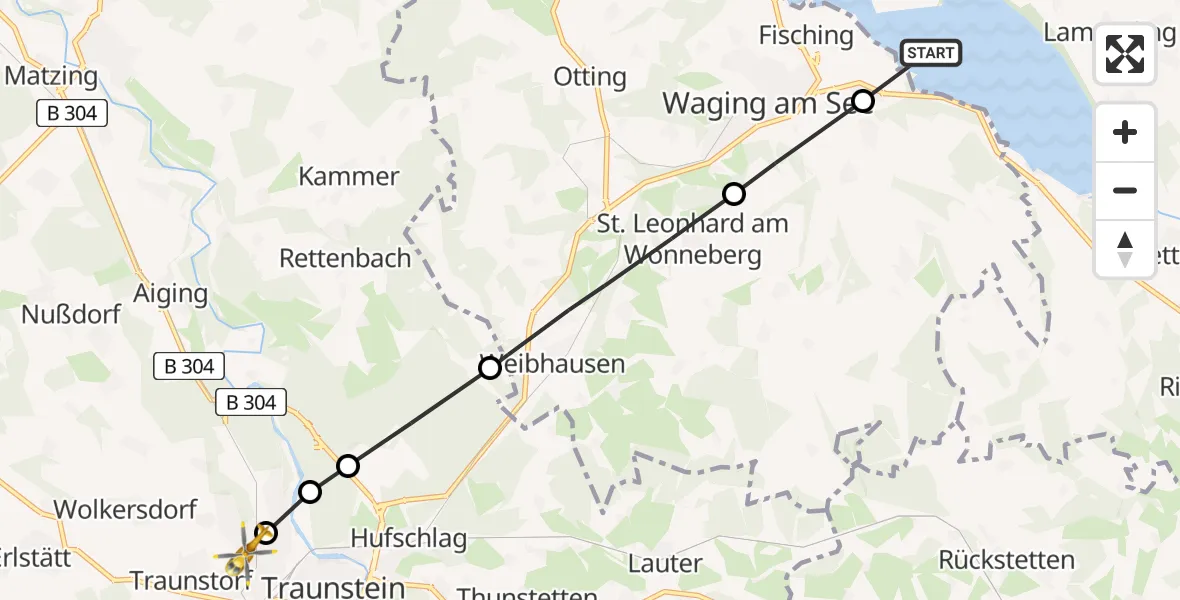 Flugroute Rettungshubschrauber Waginger See - Traunstein Hospital, 27 Juni 2026, 13:37