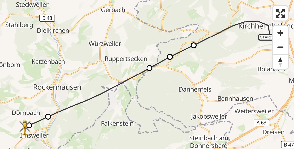 Flugroute Rettungshubschrauber Kirchheimbolanden - Imsweiler UL, 27 Juni 2026, 13:43