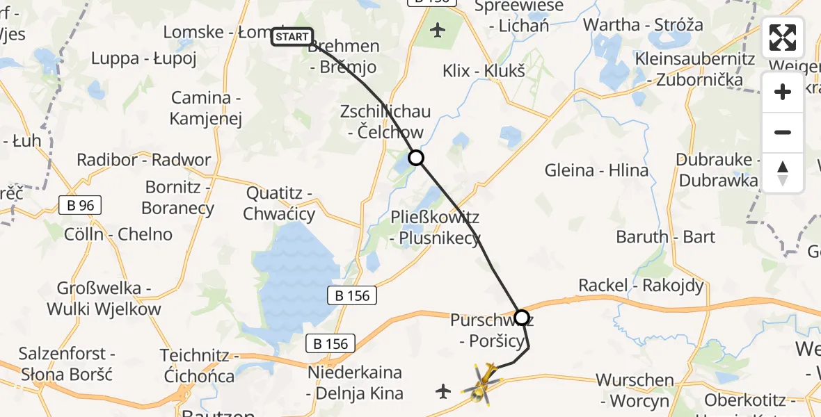 Flugroute Rettungshubschrauber Großdubrau - Bautzen Flugplatz, 27 Juni 2026, 13:44