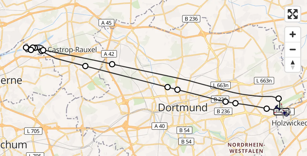 Flugroute Polizeihubschrauber Dortmund Flughafen - Dortmund Flughafen, 27 Juni 2026, 13:44