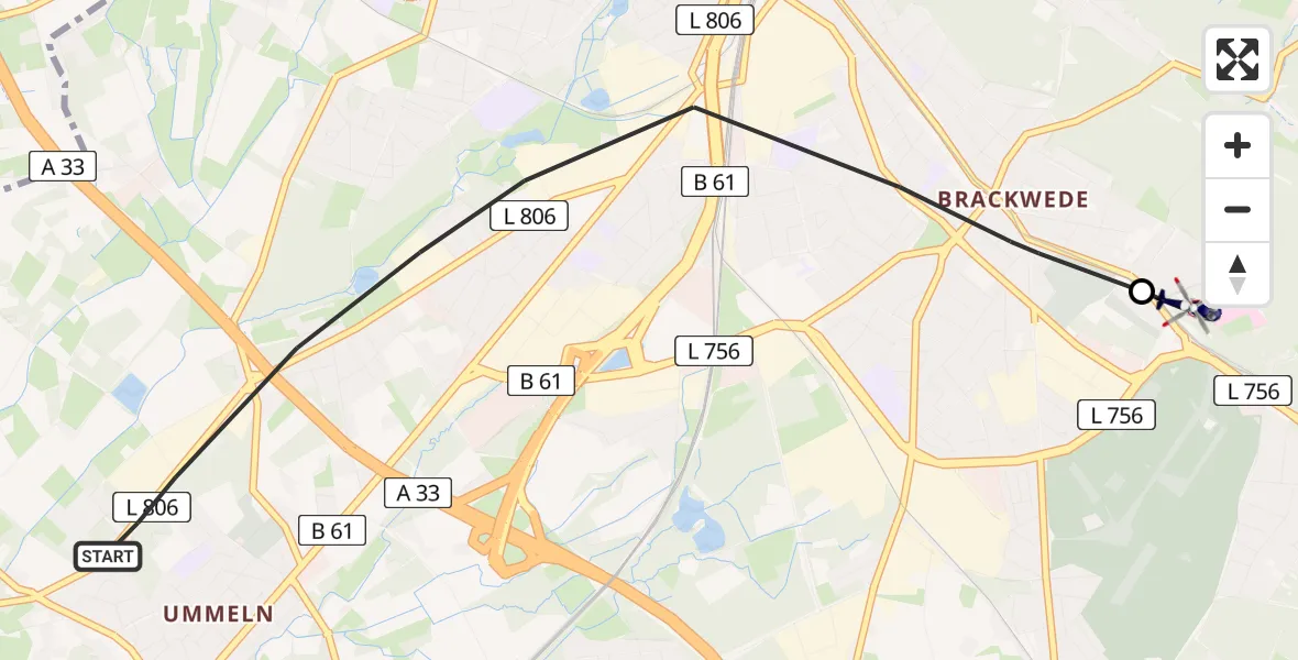 Flugroute Polizeihubschrauber Bielefeld - Luftrettungszentrum Bielefeld, 27 Juni 2026, 13:45