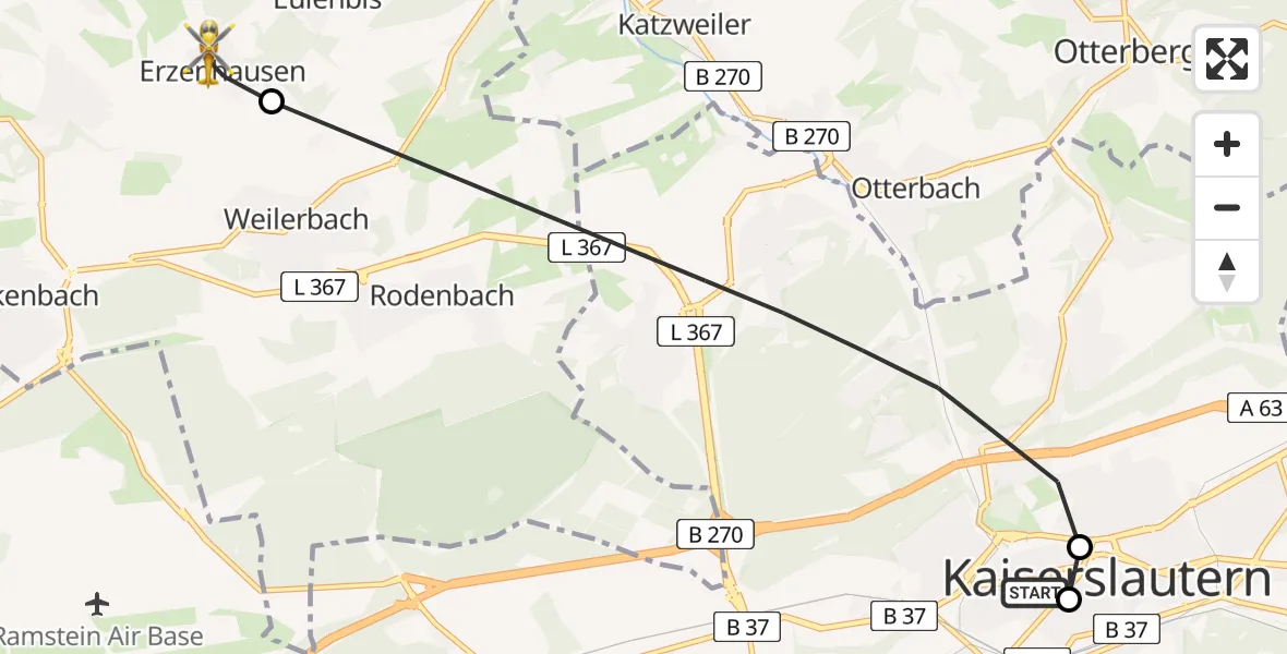 Flugroute Rettungshubschrauber Westpfalz Hospital Kaiserslautern - Erzenhausen, 27 Juni 2026, 13:49