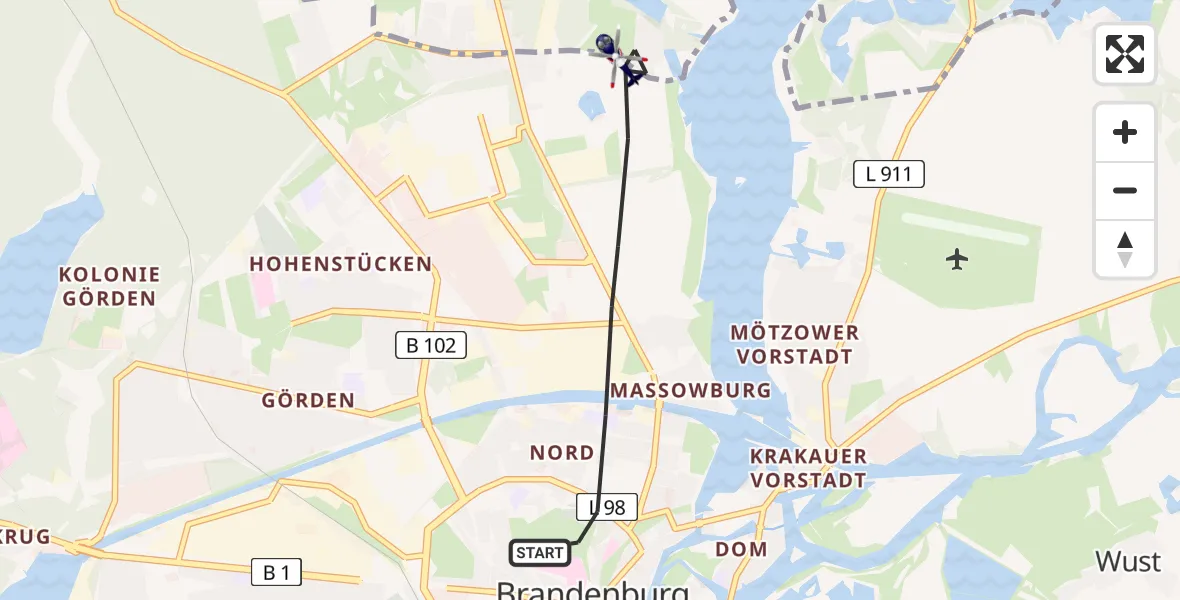 Flugroute Polizeihubschrauber Brandenburg an der Havel - Brandenburg an der Havel, 27 Juni 2026, 14:09