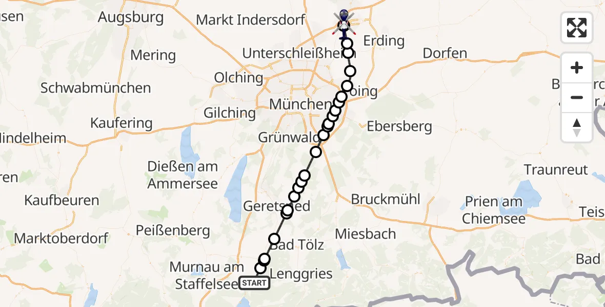 Flugroute Polizeihubschrauber Kochel a.See - München Flughafen, 27 Juni 2026, 14:09