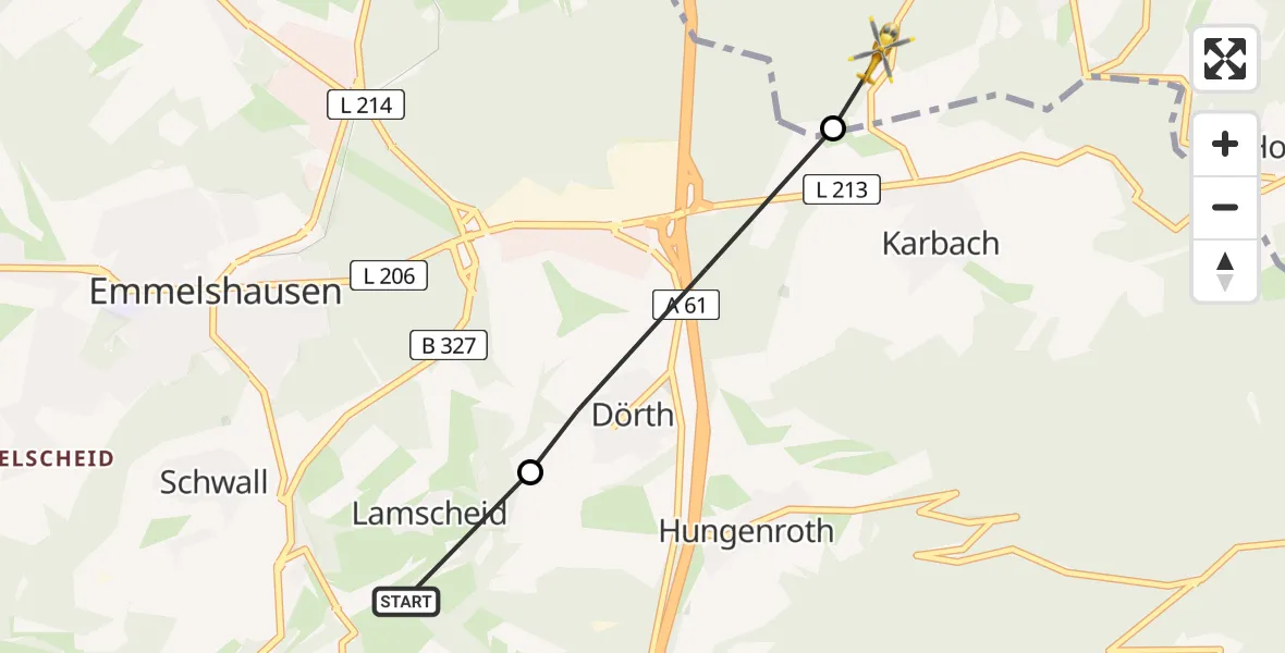 Flugroute Rettungshubschrauber Leiningen - Boppard, 27 Juni 2026, 14:10